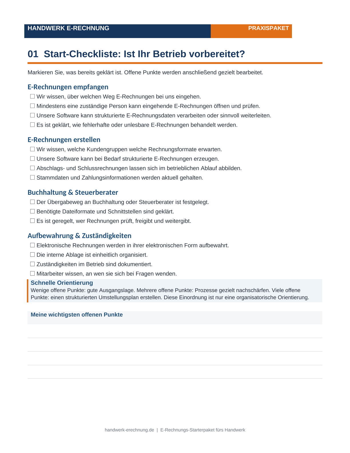 Start-Checkliste aus dem E-Rechnungs-Starterpaket