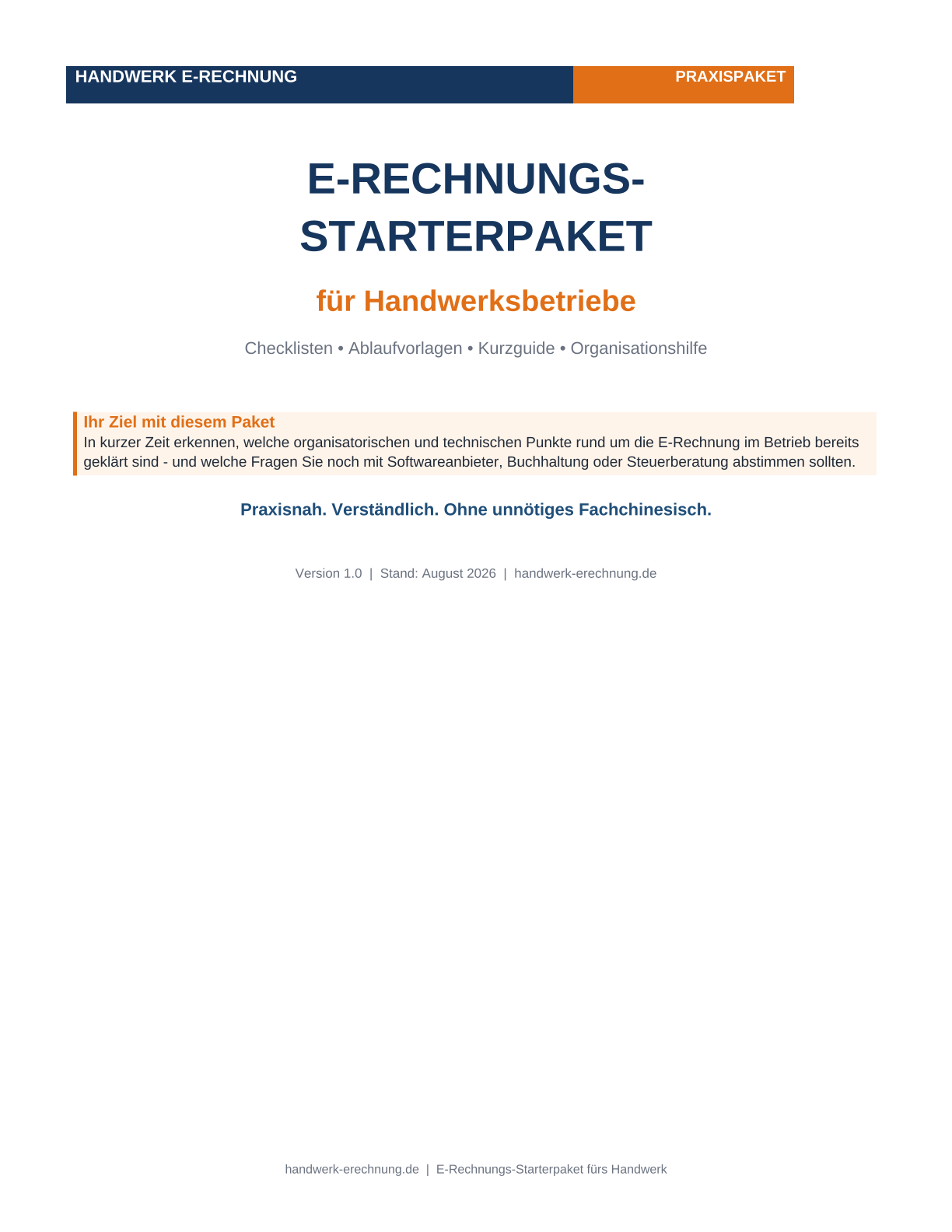 Titelseite des E-Rechnungs-Starterpakets